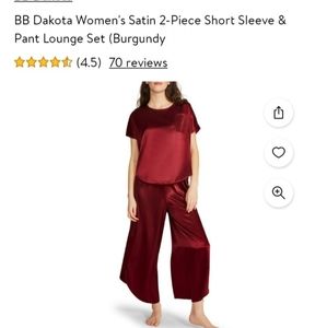 BB Dakota Satin 2-piece lounge set burgundy, large, polyester, elastic waist NWT